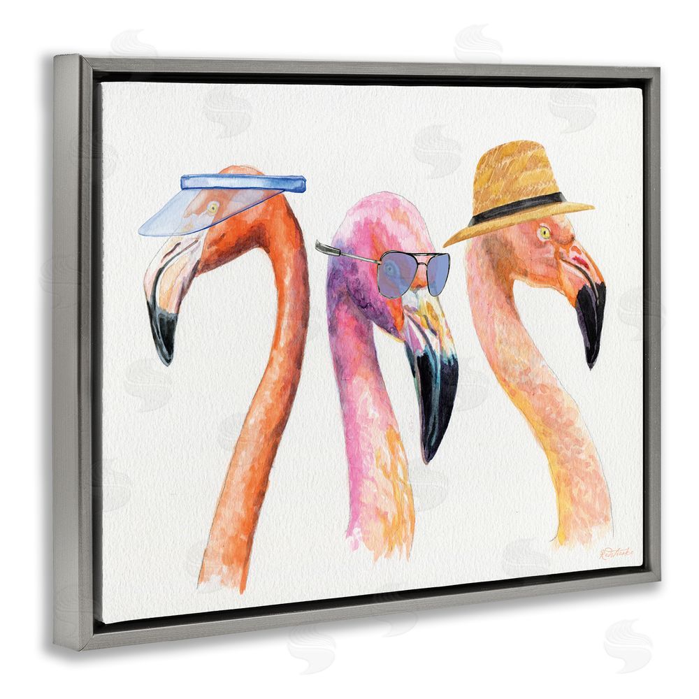 Jennifer Redstreake Summer Flamingo Fashion Grey Floating Frame Canvas Wall Art Print