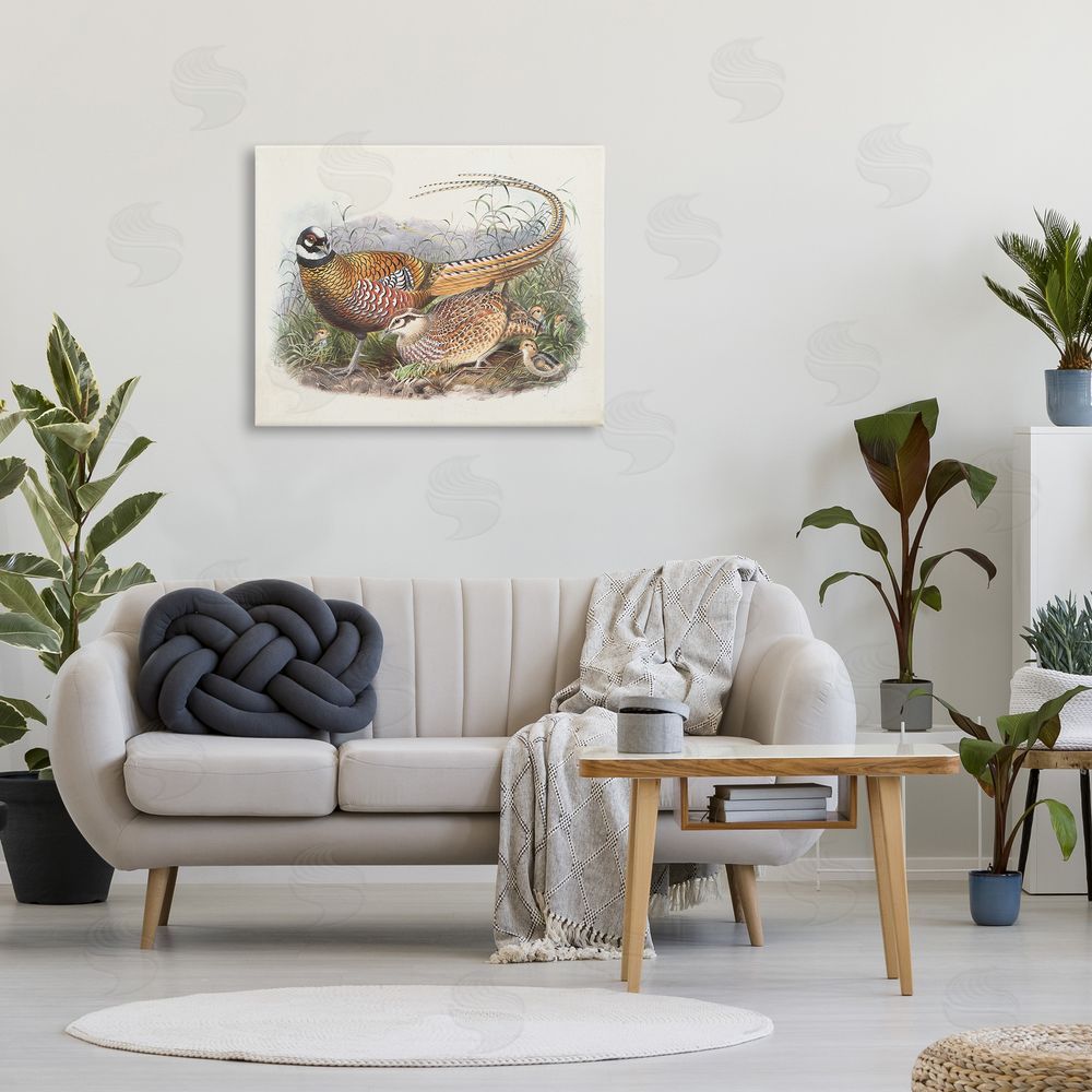 Wild Apple Portfolio Pheasant Family in Nature Canvas Wall Art Print in Room