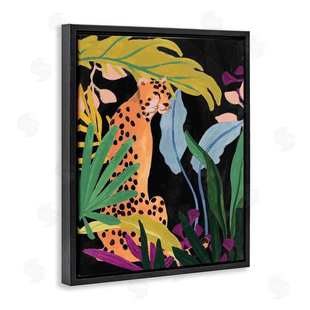 June Erica Vess Jungle Leaves & Cheetah Black Floating Frame Canvas Wall Art Print