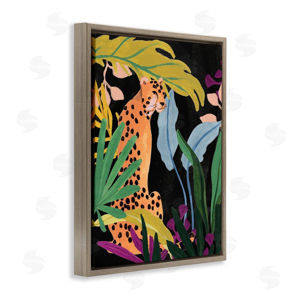 June Erica Vess Jungle Leaves & Cheetah Brown Floating Frame Canvas Wall Art Print