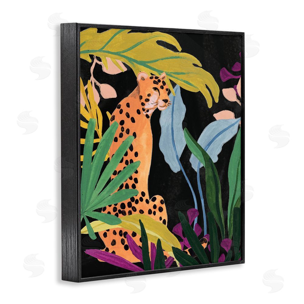 June Erica Vess Jungle Leaves & Cheetah Black Framed Giclee Wall Art Print