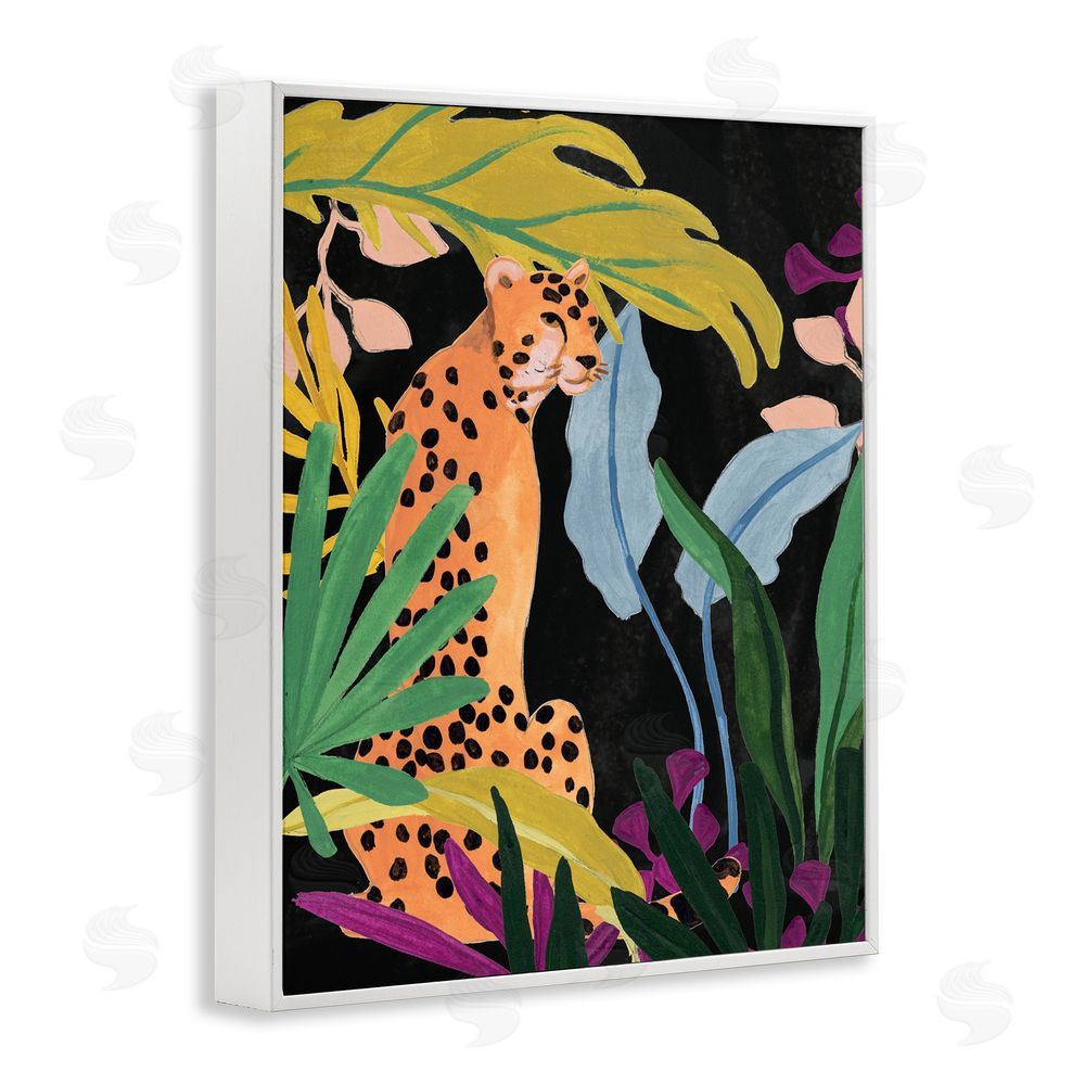 June Erica Vess Jungle Leaves & Cheetah White Framed Giclee Wall Art Print