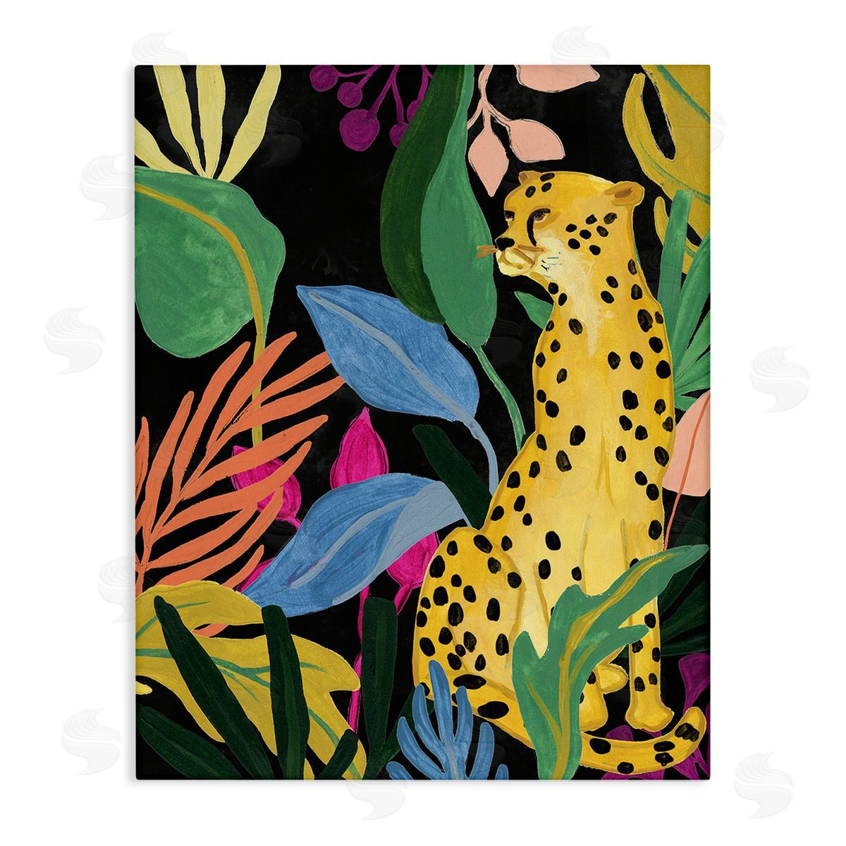 June Erica Vess Leopard Among Plant Leaves Stretched Canvas Wall Art Print