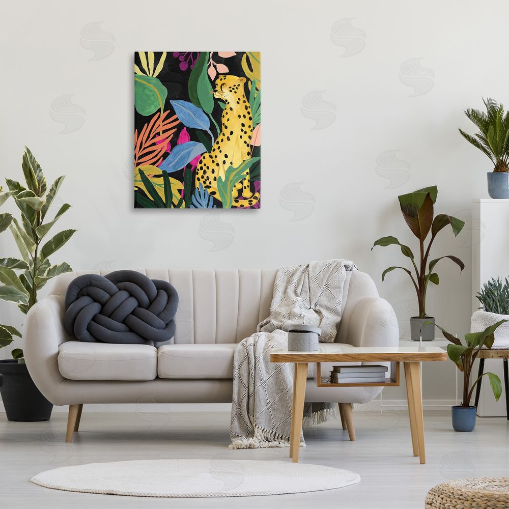June Erica Vess Leopard Among Plant Leaves Canvas Wall Art Print in Room
