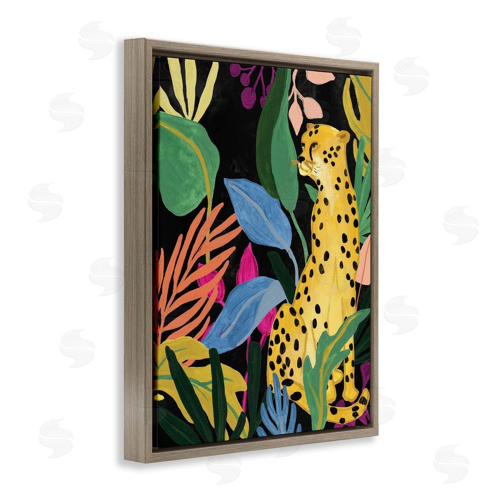 June Erica Vess Leopard Among Plant Leaves Brown Floating Frame Canvas Wall Art Print