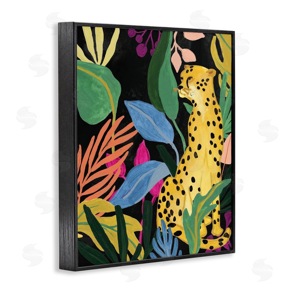 June Erica Vess Leopard Among Plant Leaves Black Framed Giclee Wall Art Print