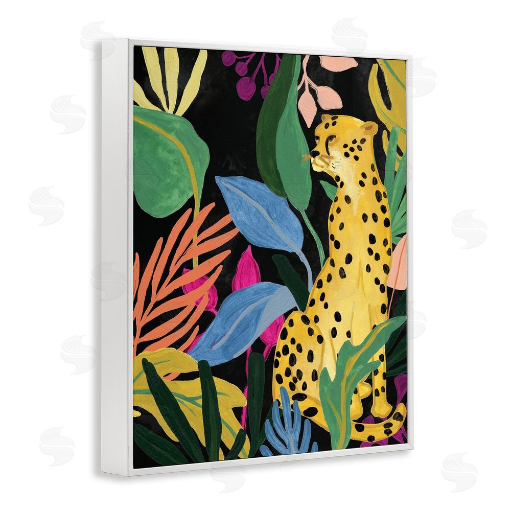 June Erica Vess Leopard Among Plant Leaves White Framed Giclee Wall Art Print