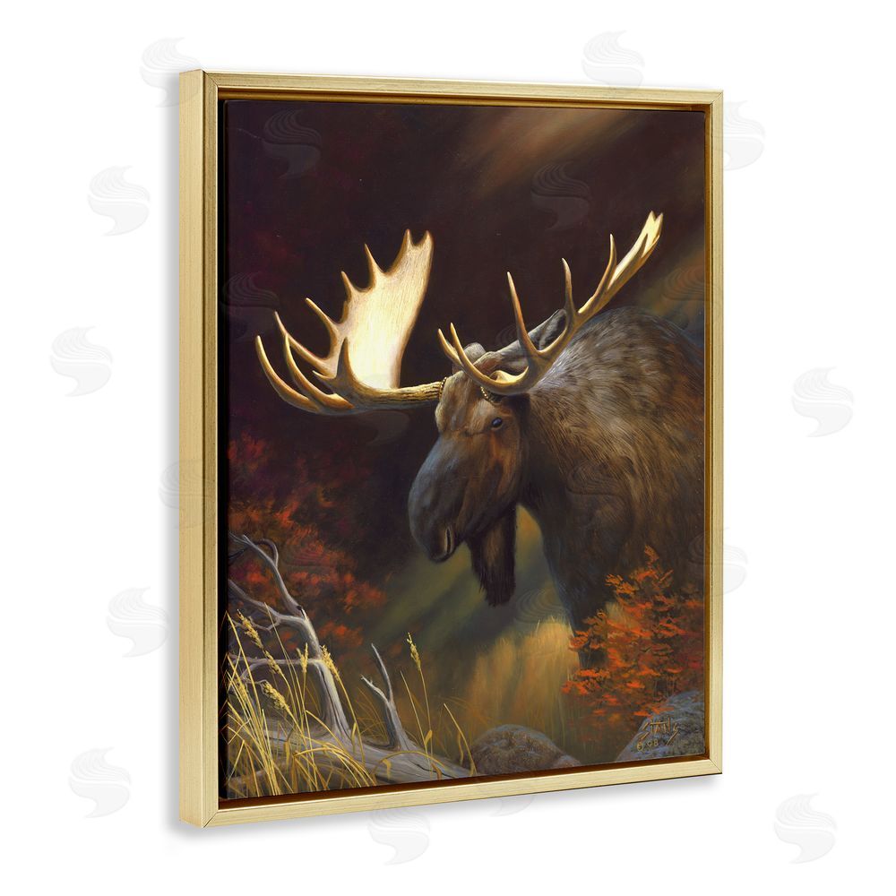 Leo Stans Woodland Moose Portrait Gold Floating Frame Canvas Wall Art Print
