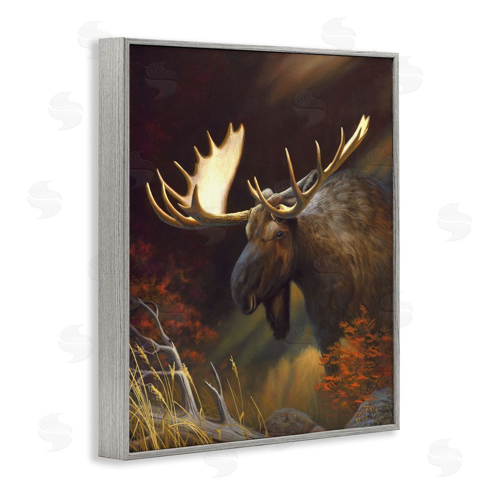 Leo Stans Woodland Moose Portrait Gray Framed Giclee Wall Art Print