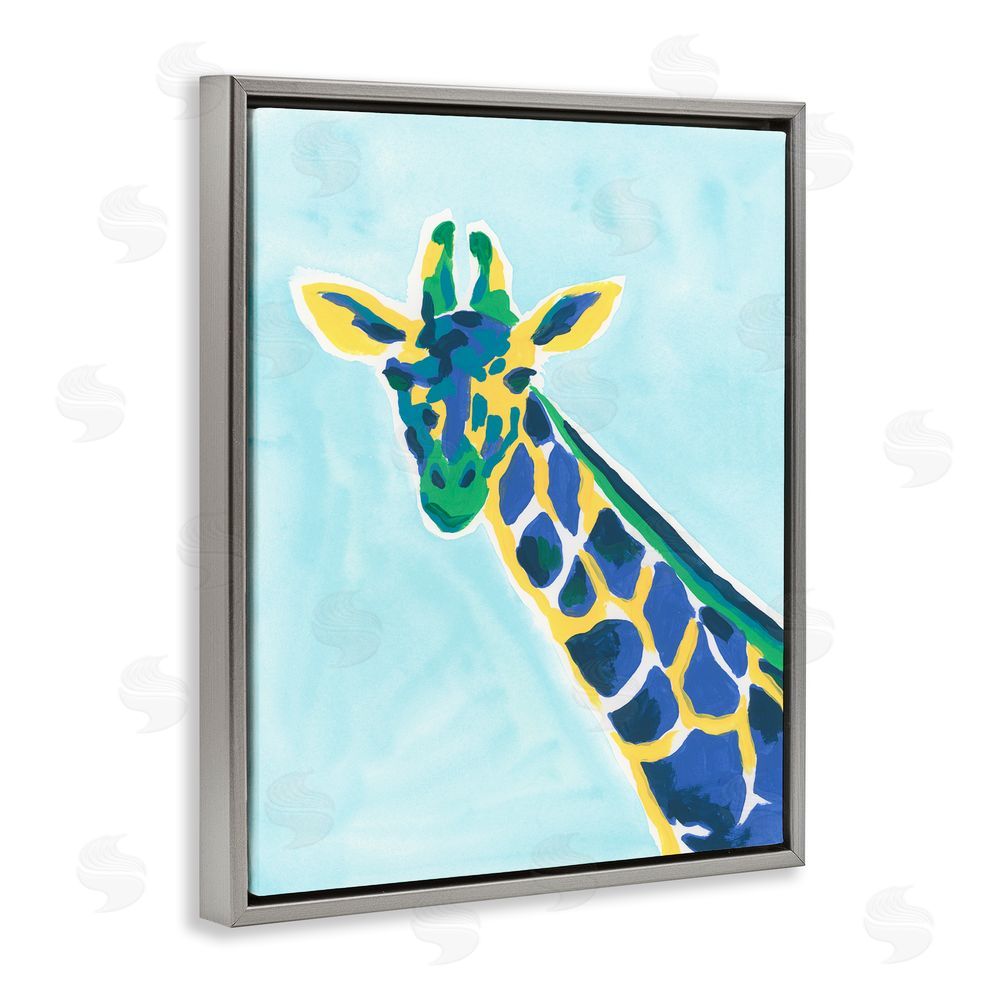 June Erica Vess Modern Hue Giraffe Grey Floating Frame Canvas Wall Art Print