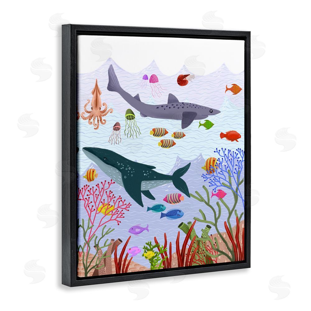 Regina Moore Underwater Sea Animals Black Floating Frame Canvas Wall Art Print