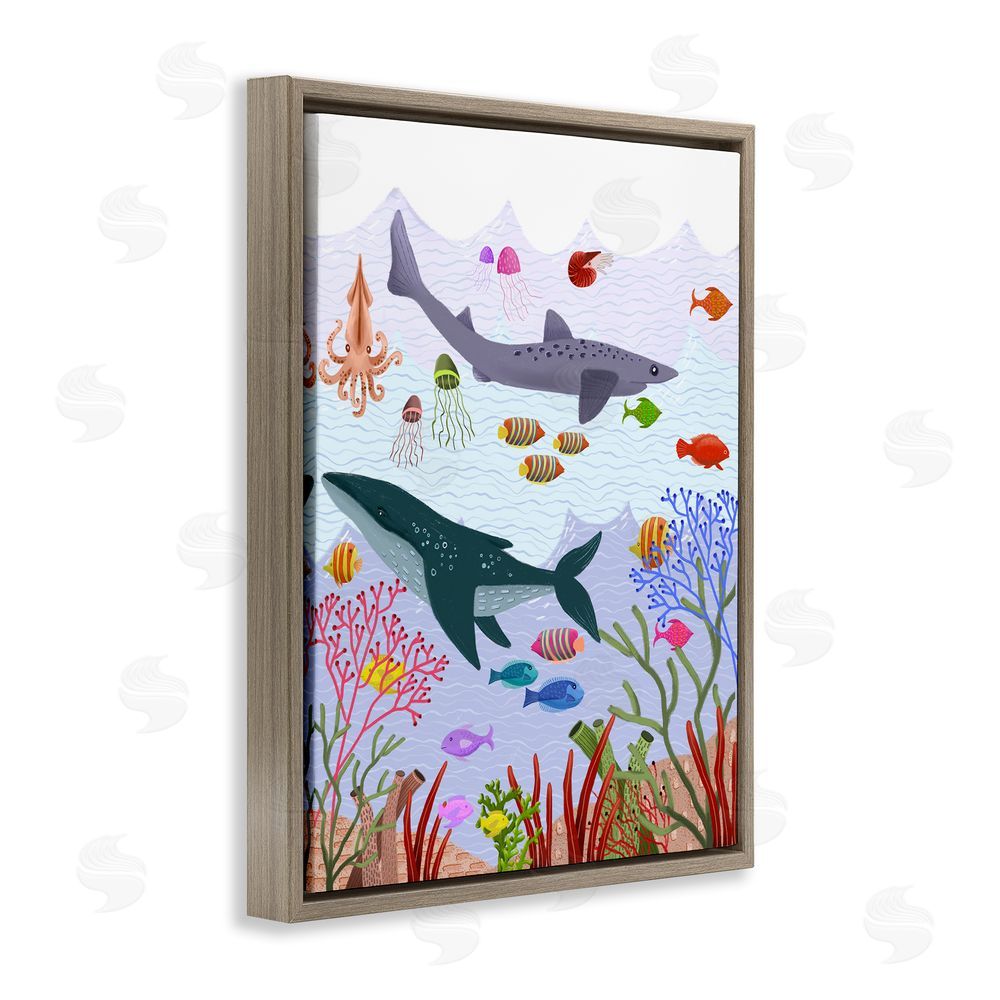 Regina Moore Underwater Sea Animals Brown Floating Frame Canvas Wall Art Print
