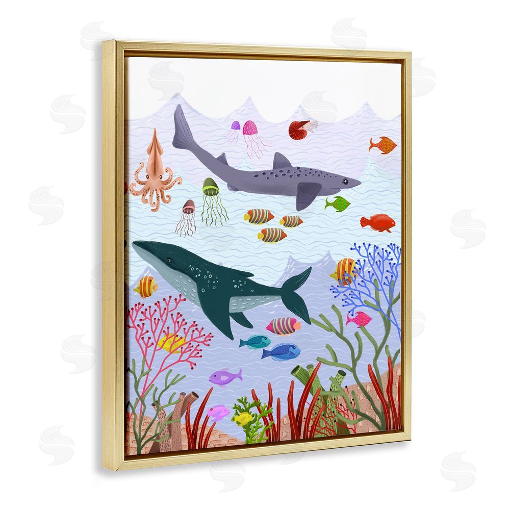 Regina Moore Underwater Sea Animals Gold Floating Frame Canvas Wall Art Print