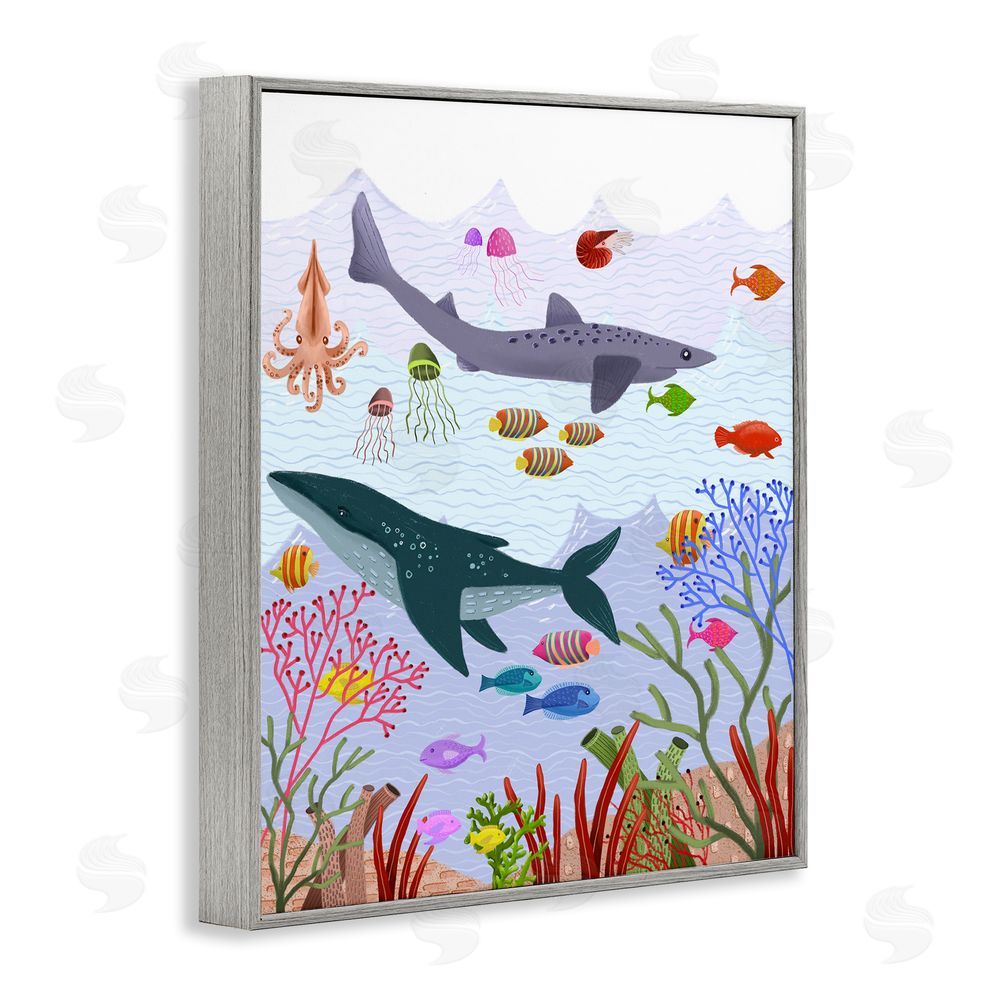 Regina Moore Underwater Sea Animals Gray Framed Giclee Wall Art Print