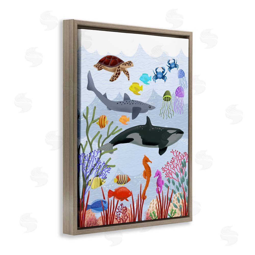 Regina Moore Aquatic Animals Underwater Brown Floating Frame Canvas Wall Art Print