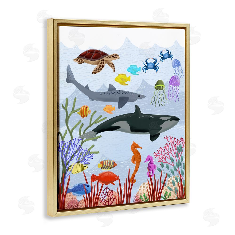 Regina Moore Aquatic Animals Underwater Gold Floating Frame Canvas Wall Art Print