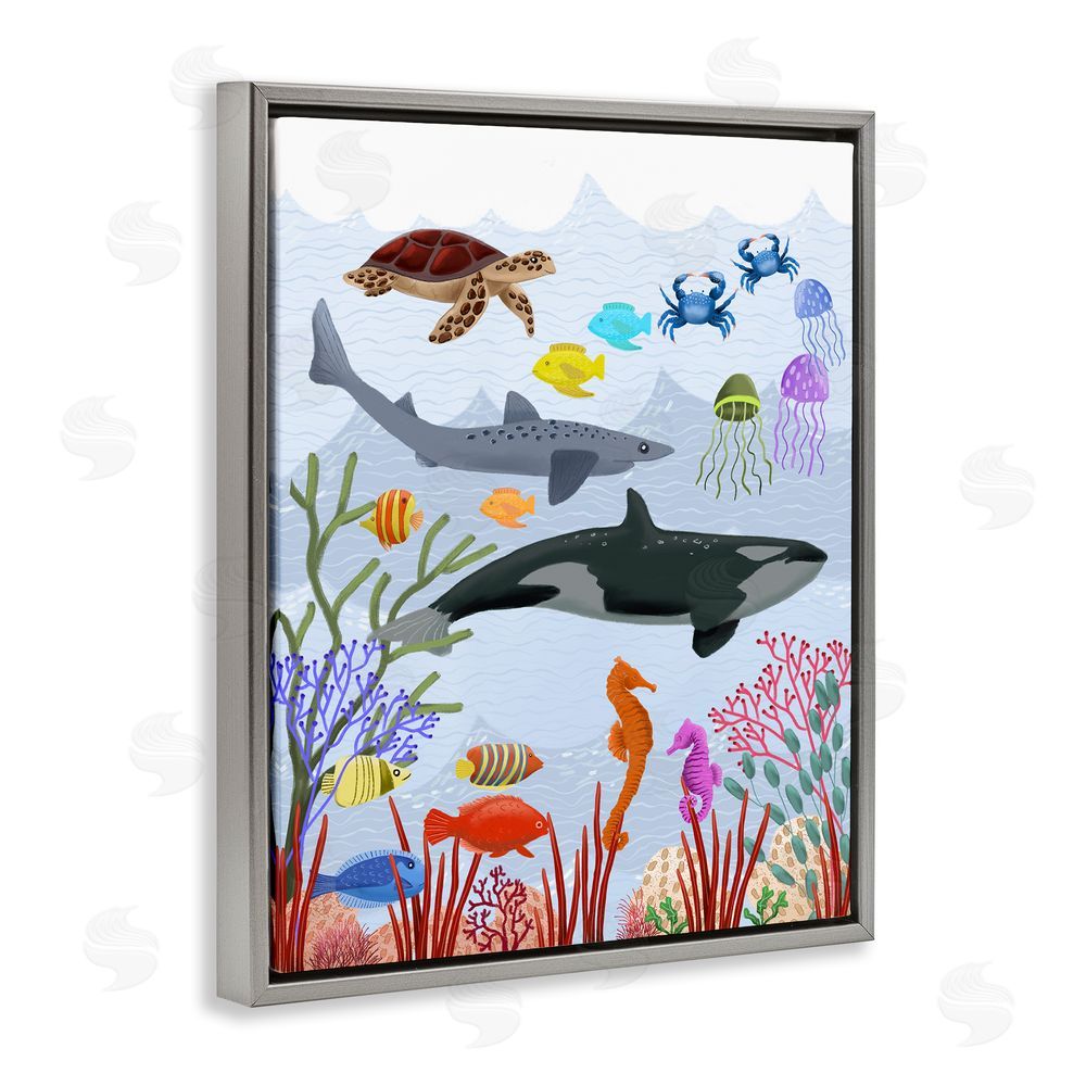 Regina Moore Aquatic Animals Underwater Grey Floating Frame Canvas Wall Art Print