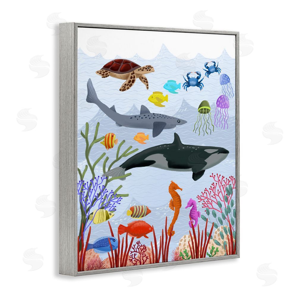 Regina Moore Aquatic Animals Underwater Gray Framed Giclee Wall Art Print