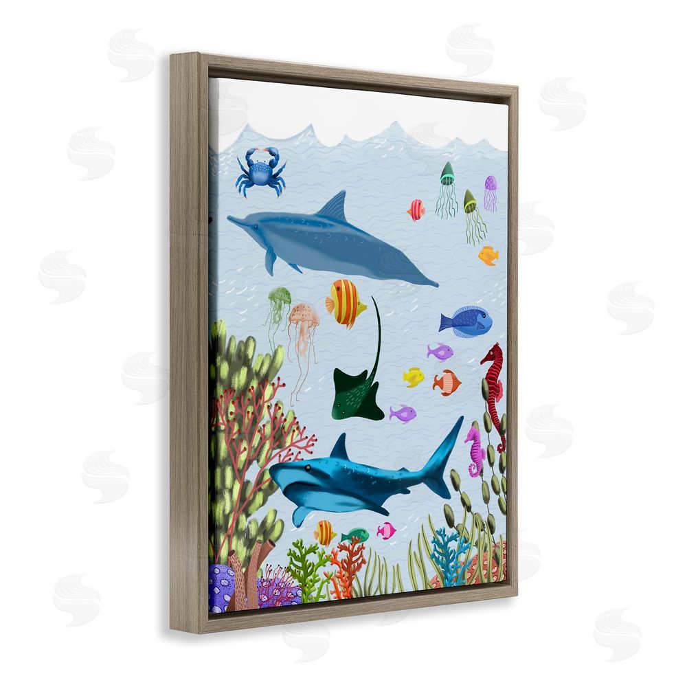 Regina Moore Sharks & Fish Underwater Brown Floating Frame Canvas Wall Art Print