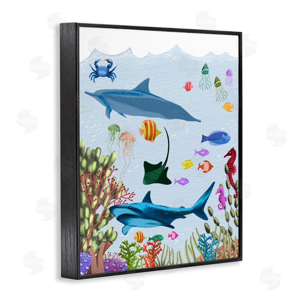 Regina Moore Sharks & Fish Underwater Black Framed Giclee Wall Art Print