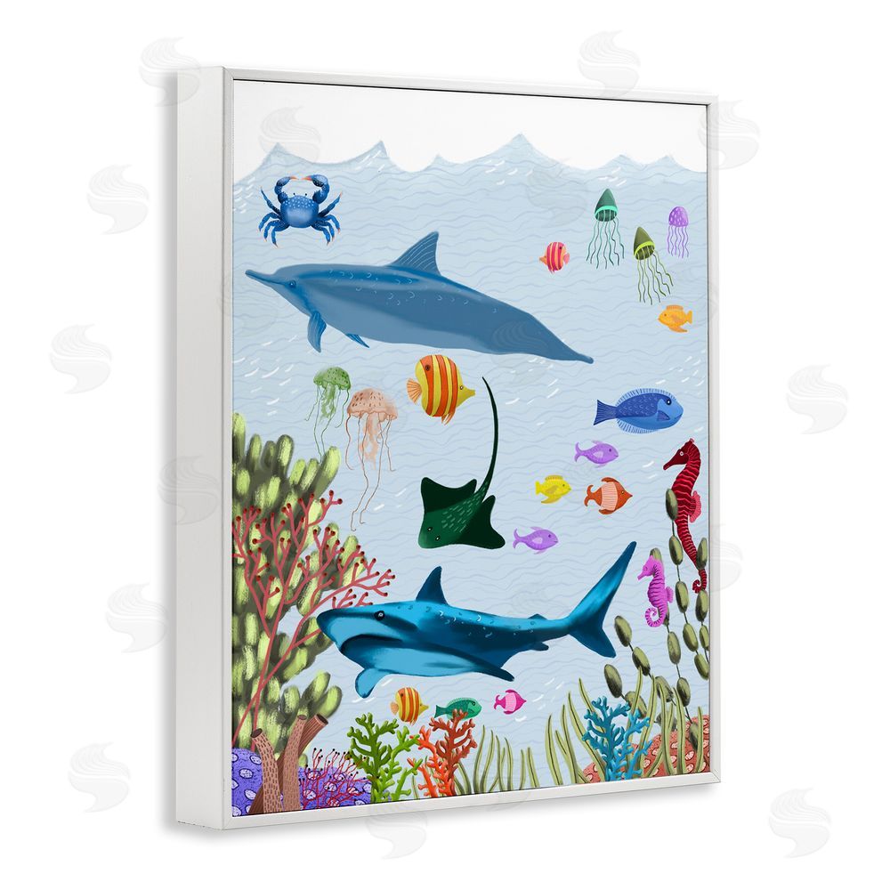 Regina Moore Sharks & Fish Underwater White Framed Giclee Wall Art Print
