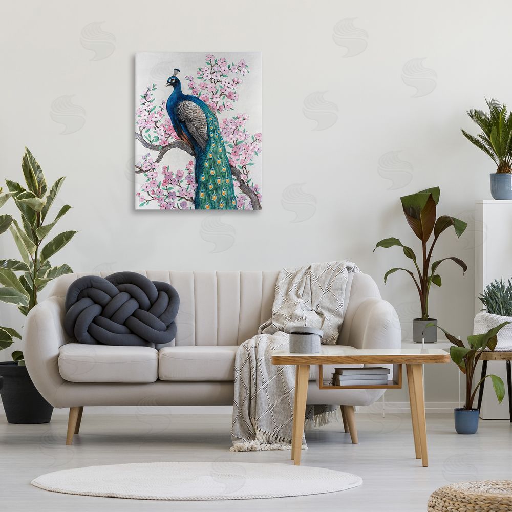 Tim O'Toole Peacock & Cherry Blossoms Canvas Wall Art Print in Room