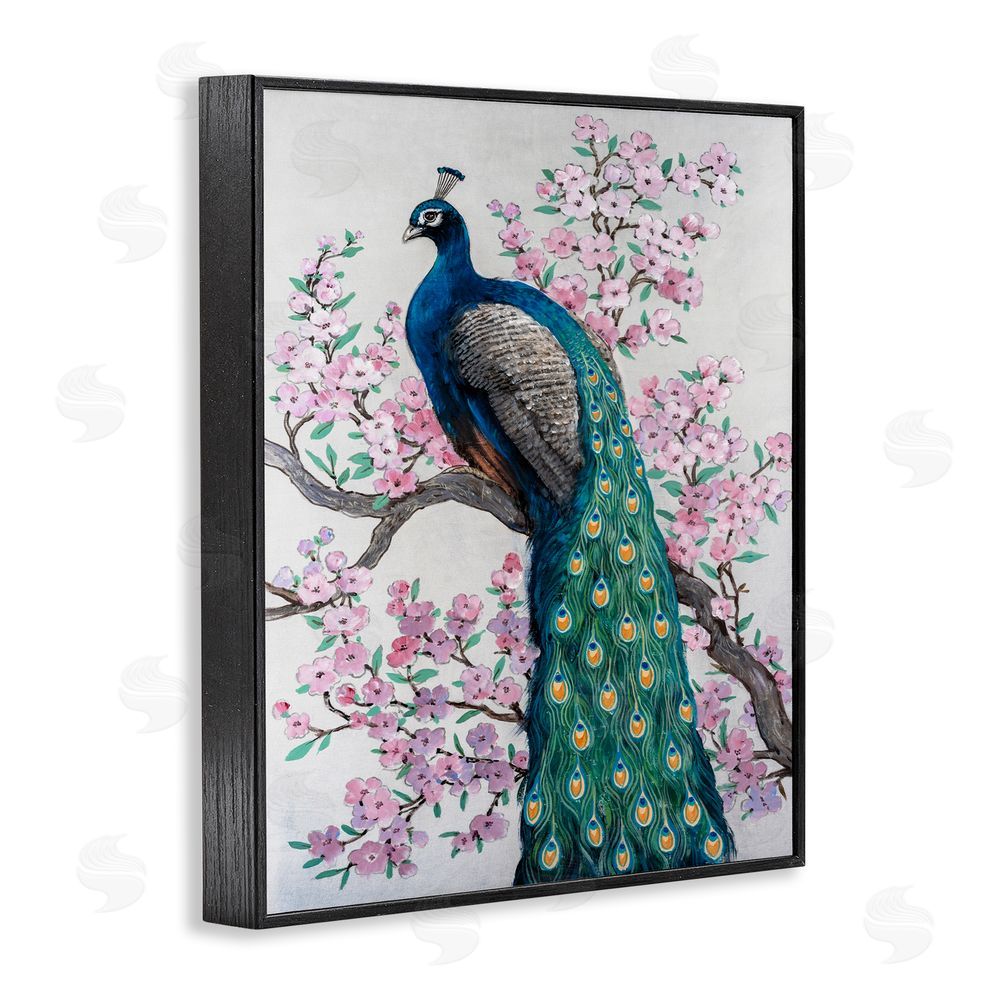 Tim O'Toole Peacock & Cherry Blossoms Black Framed Giclee Wall Art Print