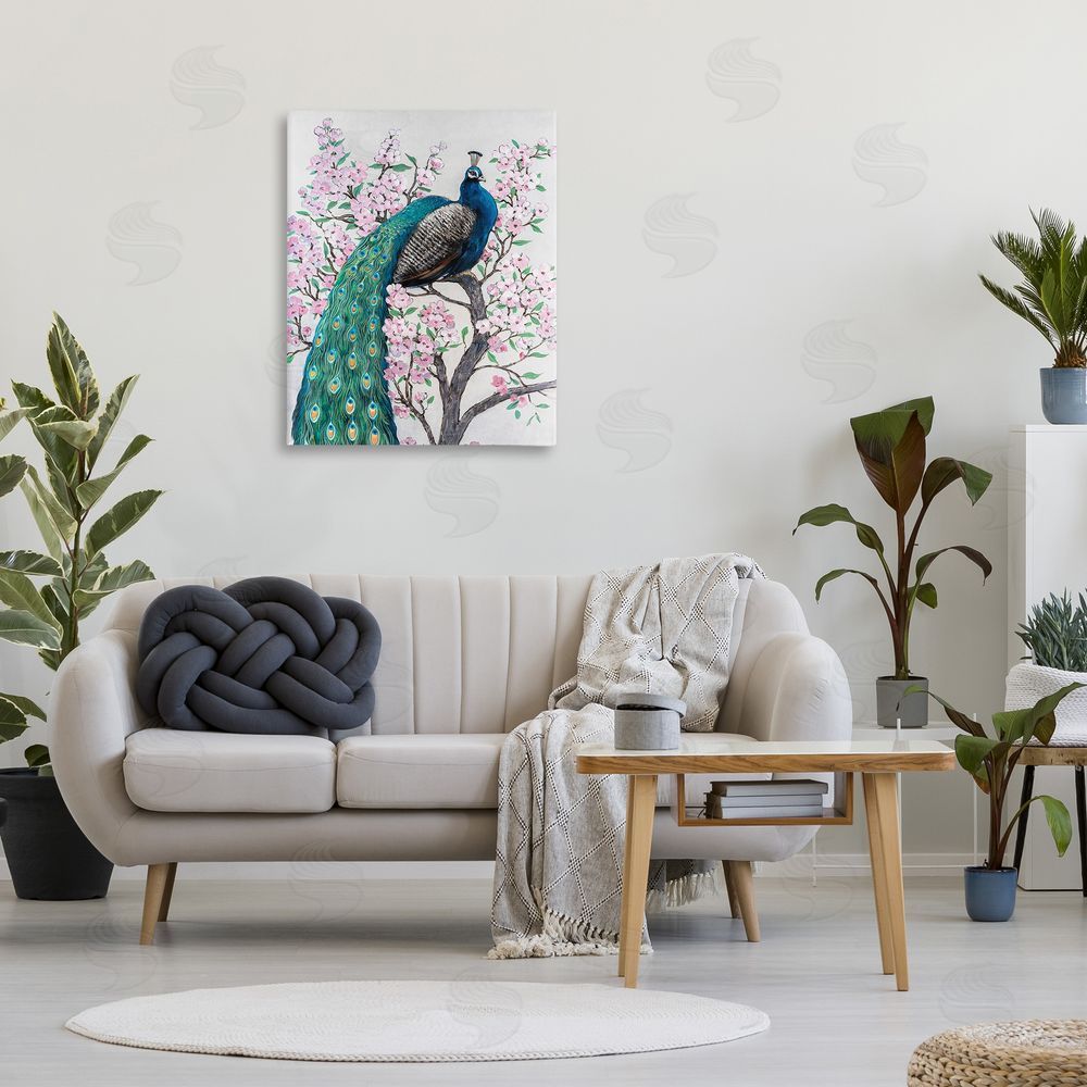 Tim O'Toole Peacock Perched on Florals Canvas Wall Art Print in Room