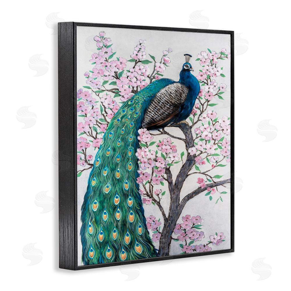 Tim O'Toole Peacock Perched on Florals Black Framed Giclee Wall Art Print