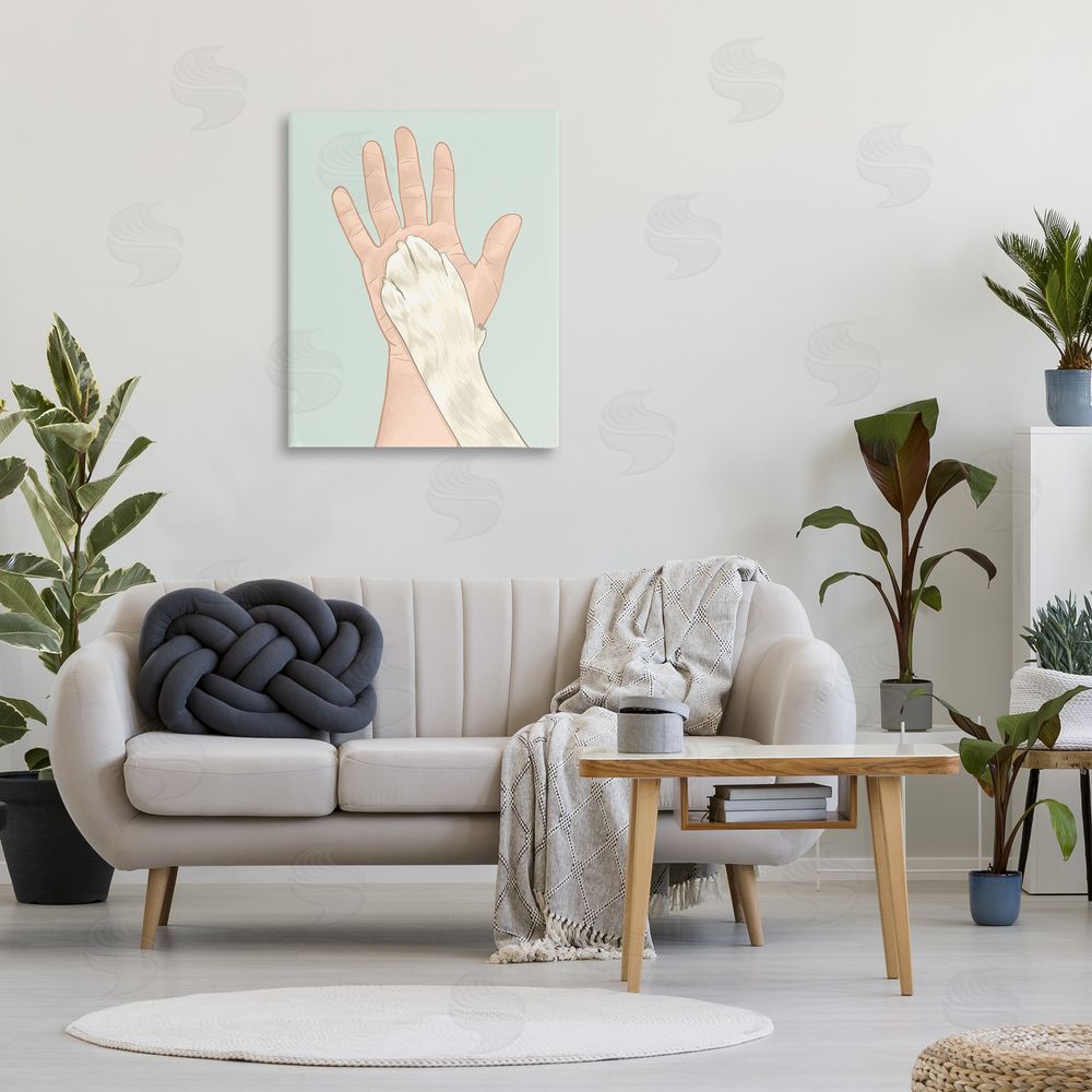 Tara Royle Cat Paw High Five Canvas Wall Art Print in Room
