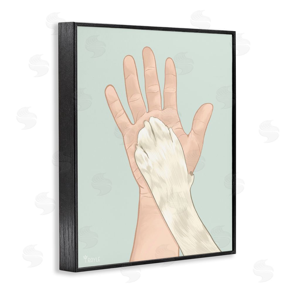 Tara Royle Cat Paw High Five Black Framed Giclee Wall Art Print