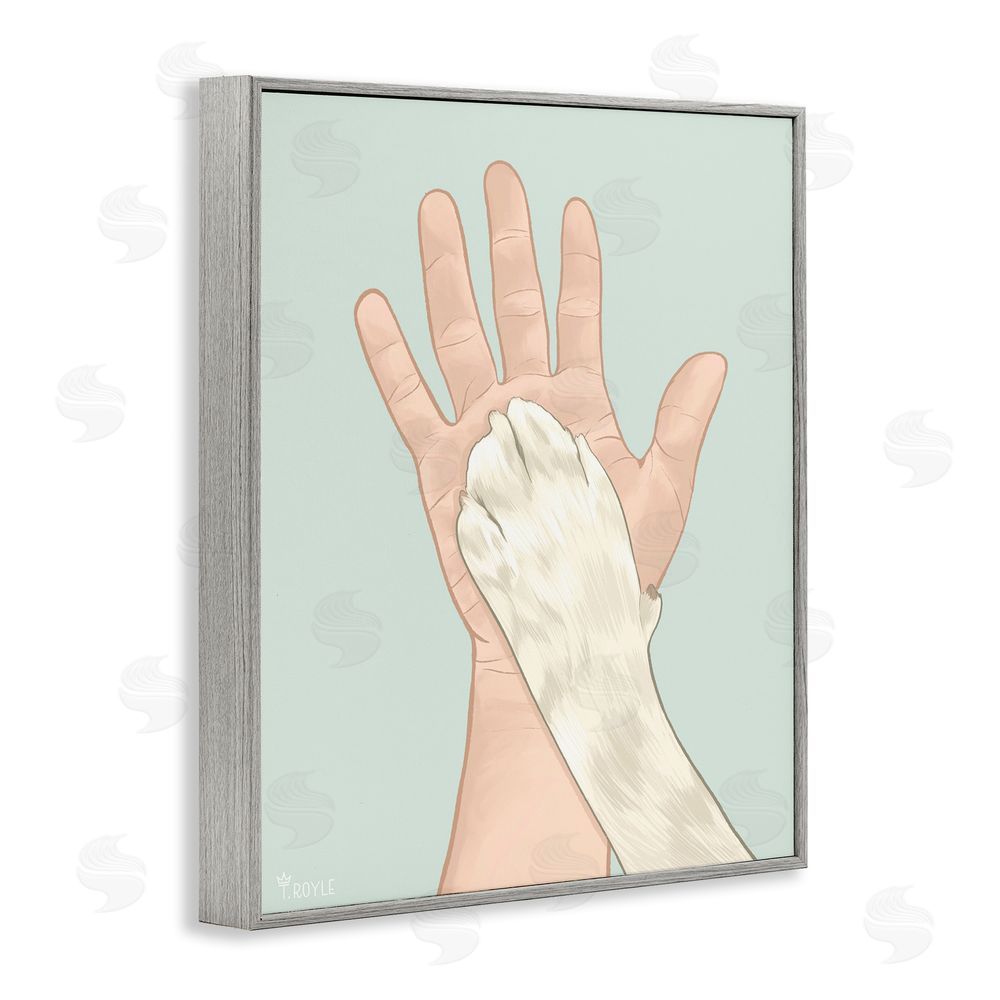 Tara Royle Cat Paw High Five Gray Framed Giclee Wall Art Print