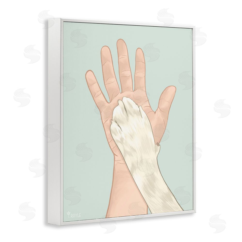 Tara Royle Cat Paw High Five White Framed Giclee Wall Art Print