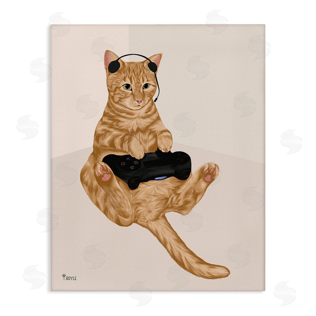 Tara Royle Gamer Tabby Cat Stretched Canvas Wall Art Print
