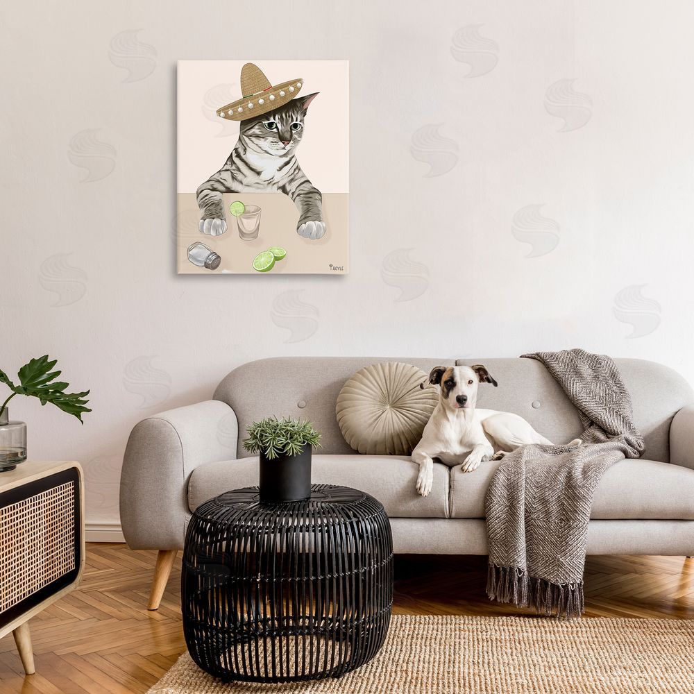 Tara Royle Sombrero Cat & Cocktail Canvas Wall Art Print in Room