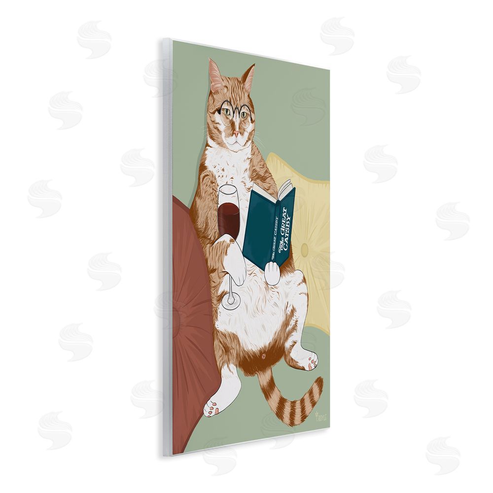 Tara Royle Cat Reading with Wine Wall Plaque Art Print