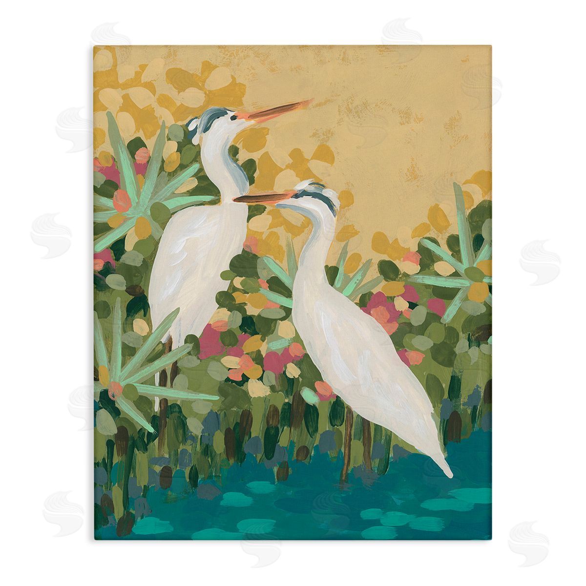 June Erica Vess Modern Birds at Pond's Edge Stretched Canvas Wall Art Print