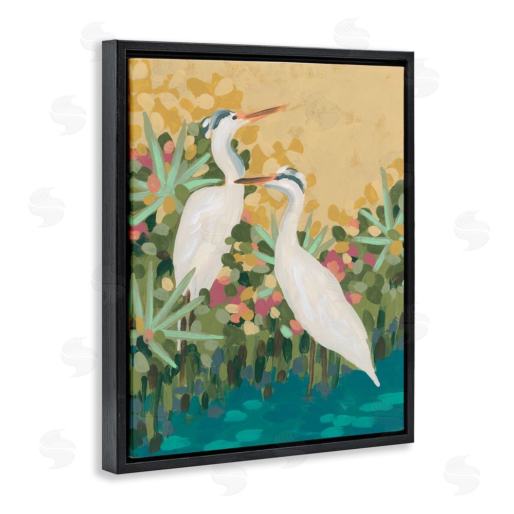 June Erica Vess Modern Birds at Pond's Edge Black Floating Frame Canvas Wall Art Print