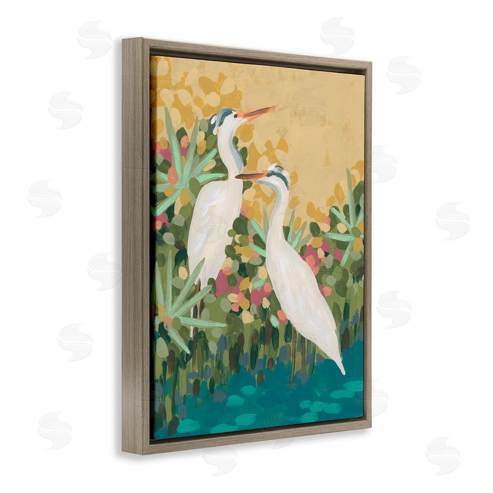 June Erica Vess Modern Birds at Pond's Edge Brown Floating Frame Canvas Wall Art Print
