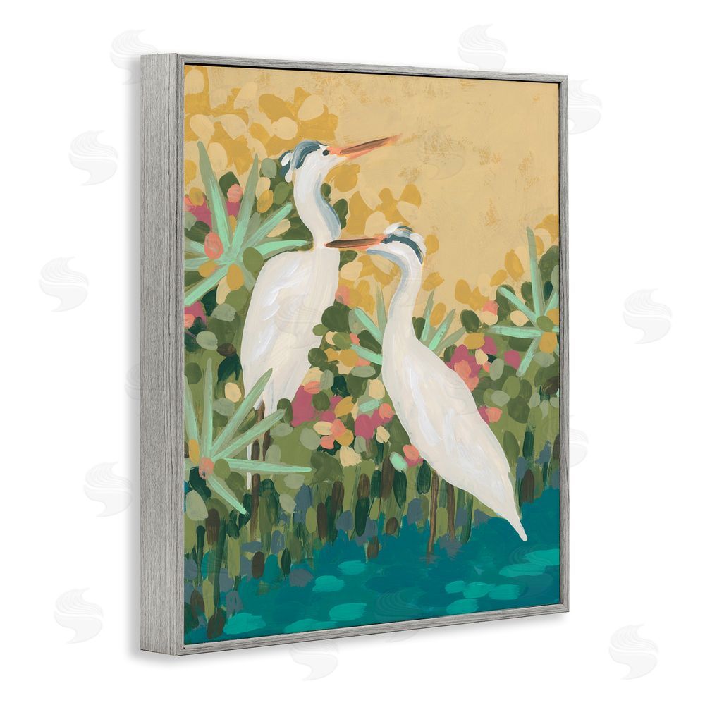 June Erica Vess Modern Birds at Pond's Edge Gray Framed Giclee Wall Art Print