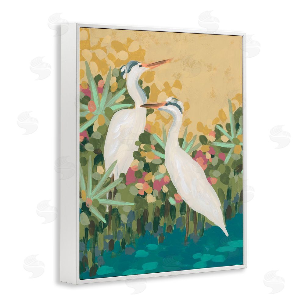 June Erica Vess Modern Birds at Pond's Edge White Framed Giclee Wall Art Print