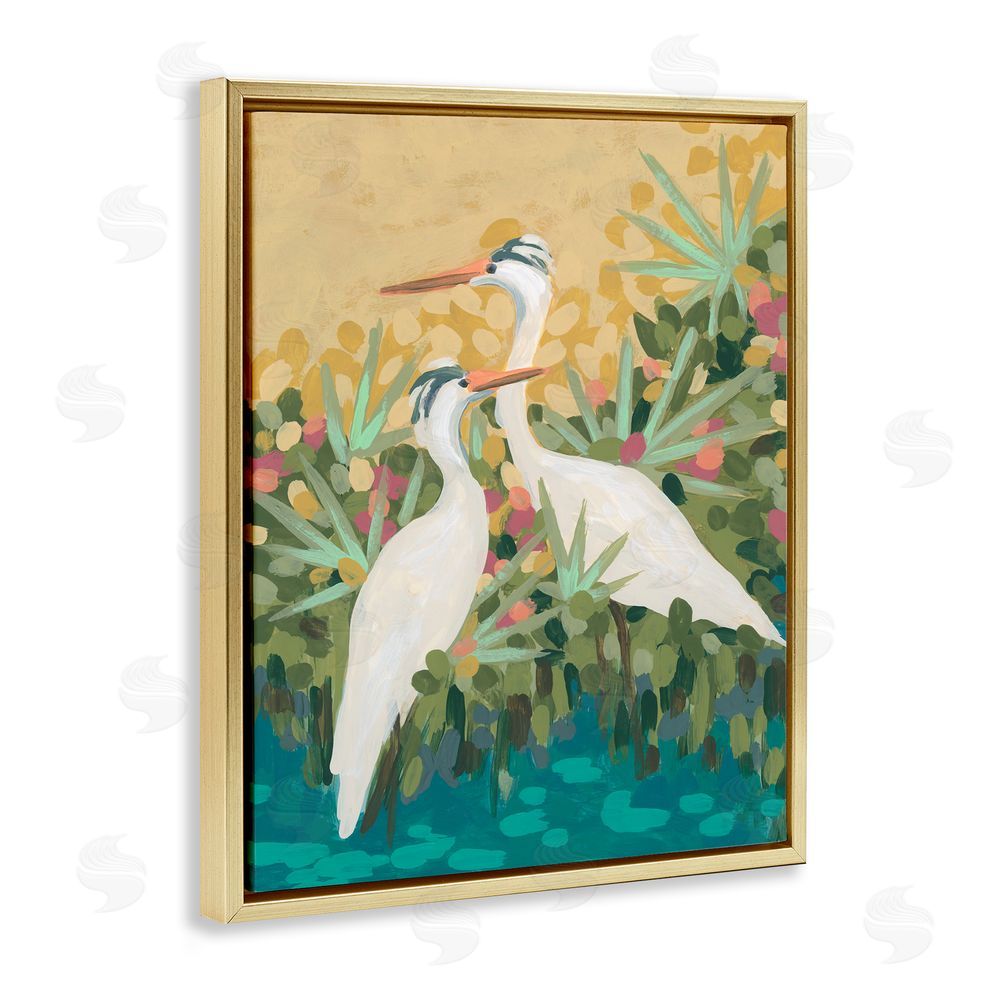 June Erica Vess Nautical Birds in River Gold Floating Frame Canvas Wall Art Print