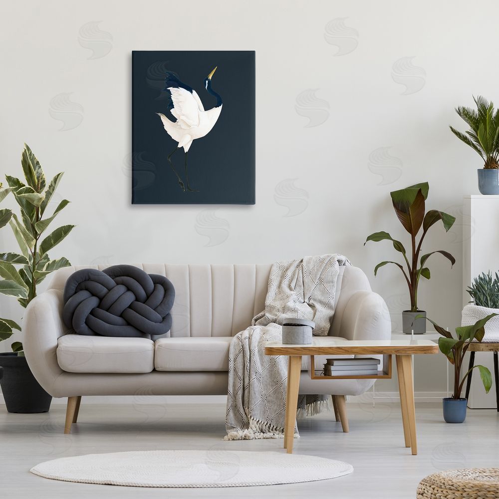 Grace Popp Crane Bird Facing Right Canvas Wall Art Print in Room