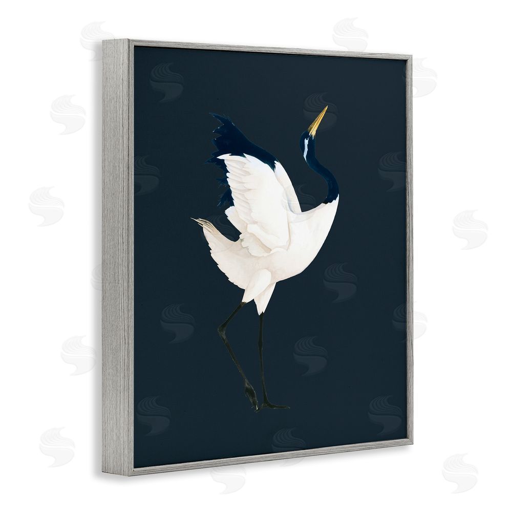 Grace Popp Crane Bird Facing Right Gray Framed Giclee Wall Art Print