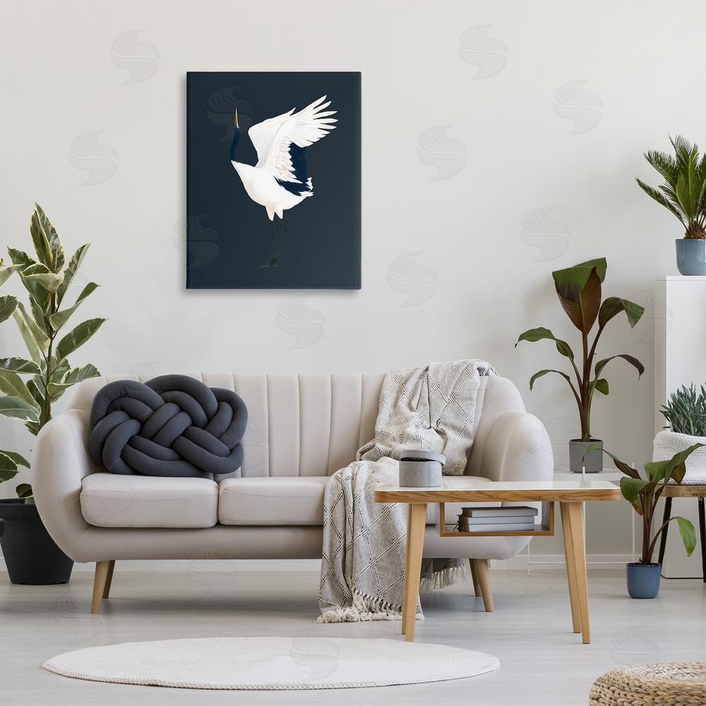 Grace Popp Crane Bird Facing Left Canvas Wall Art Print in Room