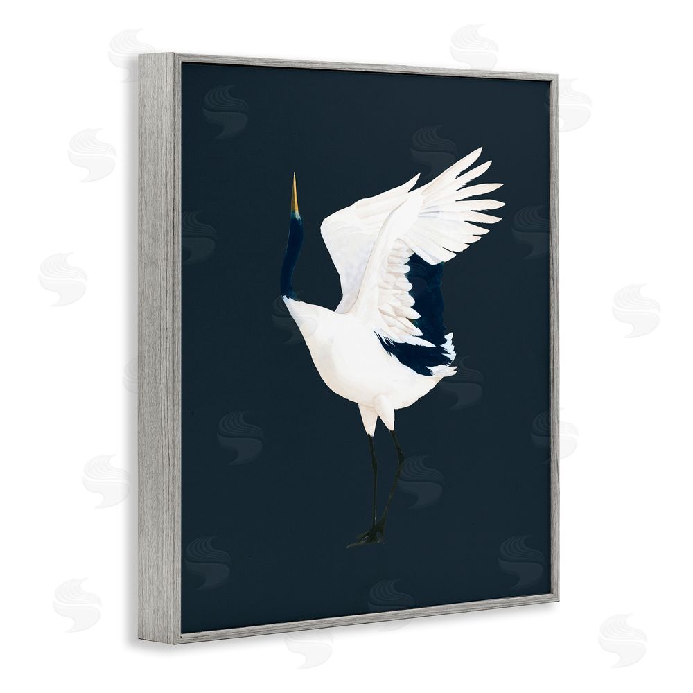 Grace Popp Crane Bird Facing Left Gray Framed Giclee Wall Art Print