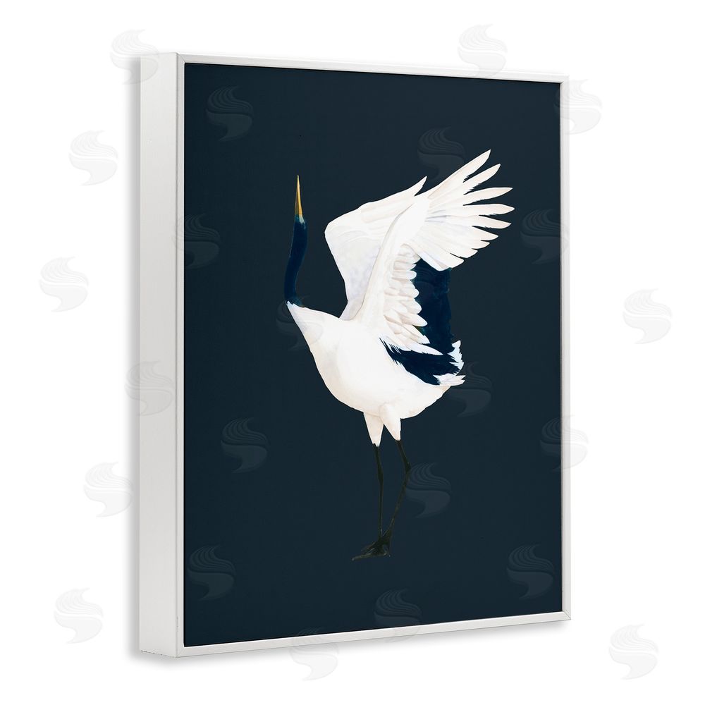 Grace Popp Crane Bird Facing Left White Framed Giclee Wall Art Print