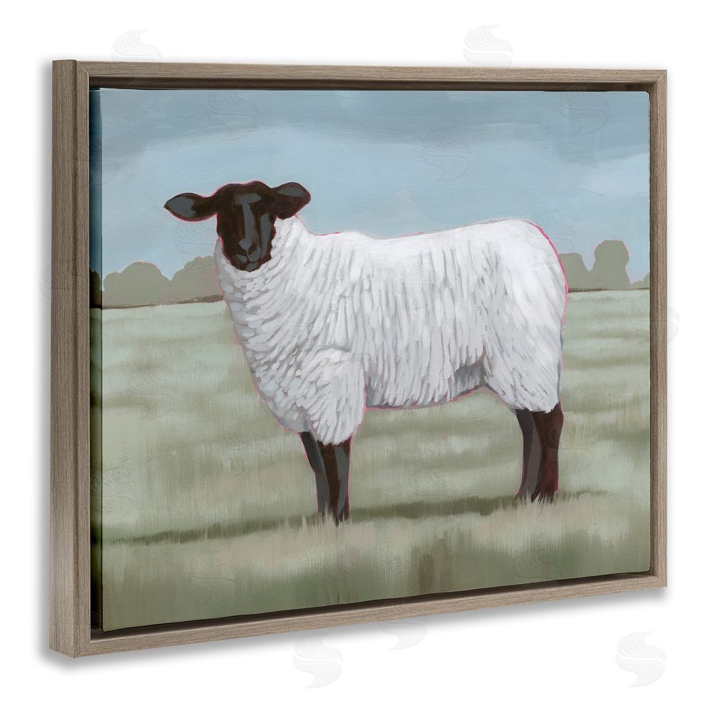 Grace Popp Traditional Farm Sheep Brown Floating Frame Canvas Wall Art Print