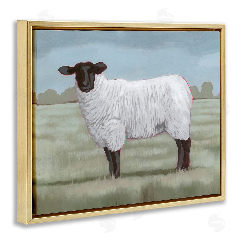 Grace Popp Traditional Farm Sheep Gold Floating Frame Canvas Wall Art Print