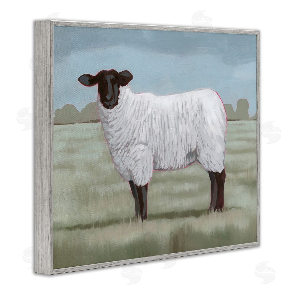 Grace Popp Traditional Farm Sheep Gray Framed Giclee Wall Art Print